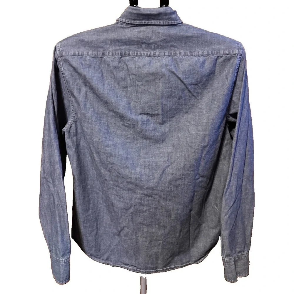 Banana Republic Mens Medium Blue Denim Untucked Slim Fit Button Up Shirt Cotton